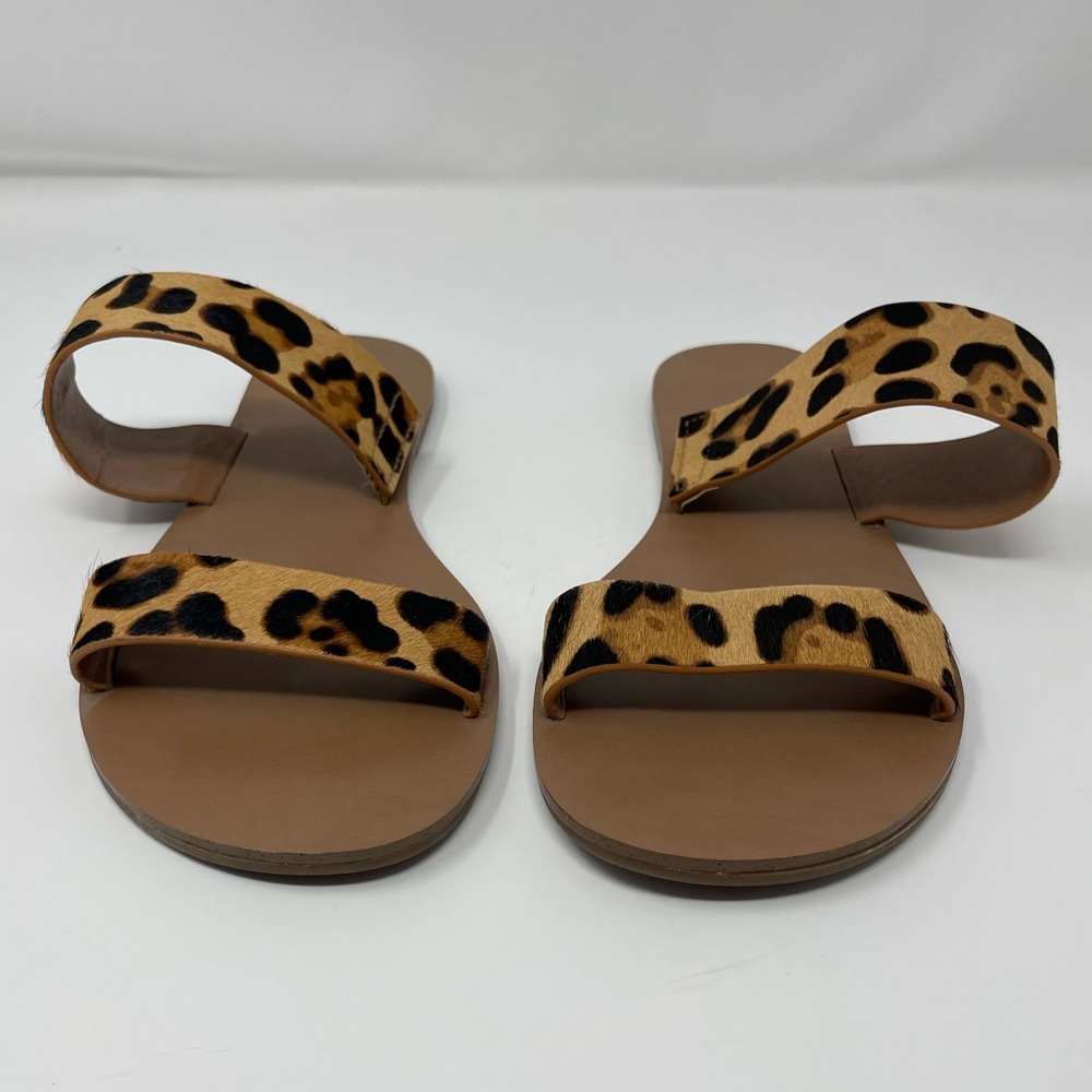 J. Crew Factory Leopard Calf Hair Slide Sandals